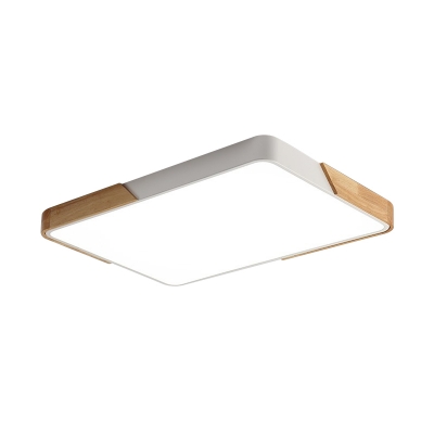 Square/Rectangle Acrylic Ceiling Light Nordic Wood and White LED Flush Mount in Warm/White Light for Bedroom