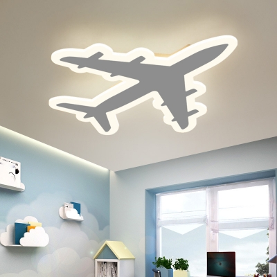 White Airplane Ceiling Flush Light Kids LED Acrylic Flush-Mount Light Fixture in Warm/White Light, 12