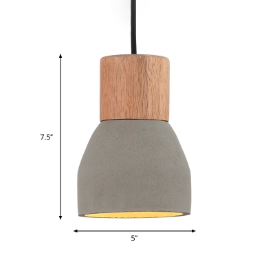 Wood and Grey Tapered Pendant Lamp Nordic 1 Head Cement Hanging Light Fixture over Table