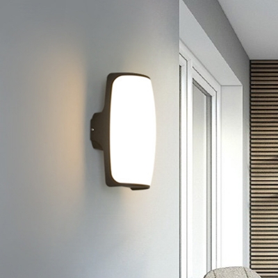 Balcony LED Wall Sconce Minimalism Black Wall Lamp with Curved Plastic Shade, Warm/White Light