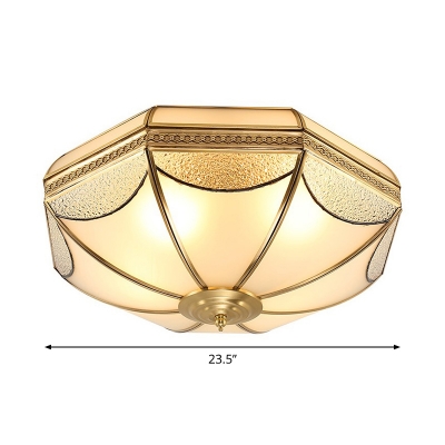 Brass Small/Medium/Large Dome Flushmount Vintage Textured and Frosted Glass 3/4/6 Bulbs Bedroom Ceiling Lamp