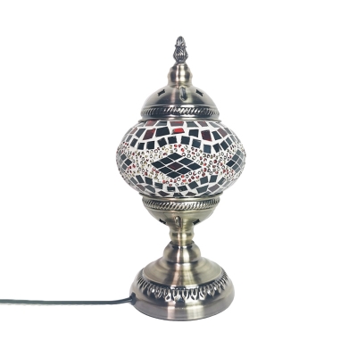 Bronze Censer Nightstand Light Turkish Mosaic Glass 1 Bulb Bedroom Table Lighting