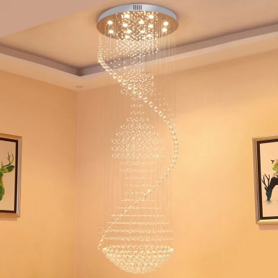 Cascading Crystal Drape Ceiling Flush Contemporary 13 Heads Living Room Flush-Mount Lighting in Stainless Steel