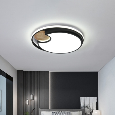 Circle LED Flush Mount Ceiling Light Nordic Acrylic Black Wood Cutouts Designed Flushmount Lighting in White/3 Color Light