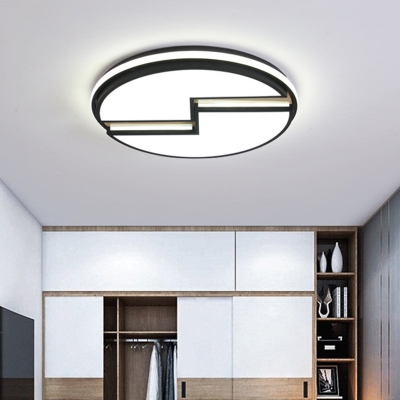Circular Acrylic Ceiling Light Fixture Modern Black LED Flush Mount Lamp with Rift Design, White/3 Color Light