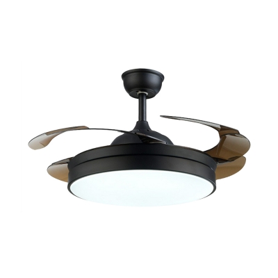 Circular Bedroom Ceiling Fan Light Fixture Metal Modern LED Semi Flush Mount Lighting in Black with 4 Blades, 42