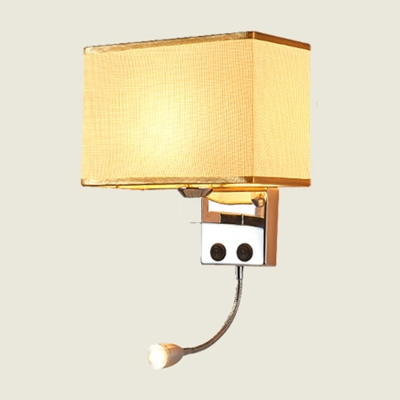 Cuboid Bedside Flush Wall Sconce Fabric 1 Bulb Modern Wall Mount Lamp in Black/Flaxen/Beige with Spotlight