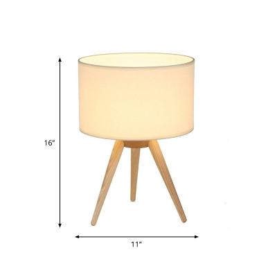 Fabric Drum Nightstand Light Nordic 1 Head Table Lamp with Wooden Telescope Stand