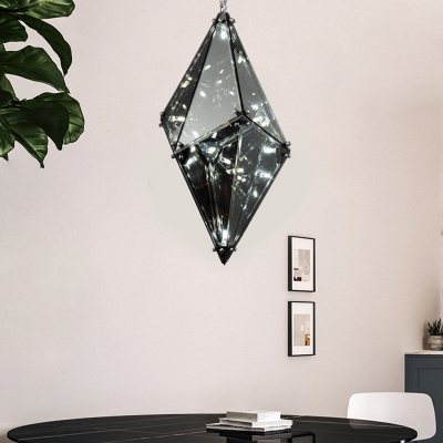 Gem Shaped Living Room Pendant Light Kit Smoke Grey Glass Single Postmodern Style Hanging Lamp