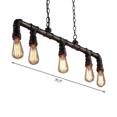 Industrial Plumbing Pipe Pendant Light Kit 5-Bulb Wrought Iron Island Lamp in Black