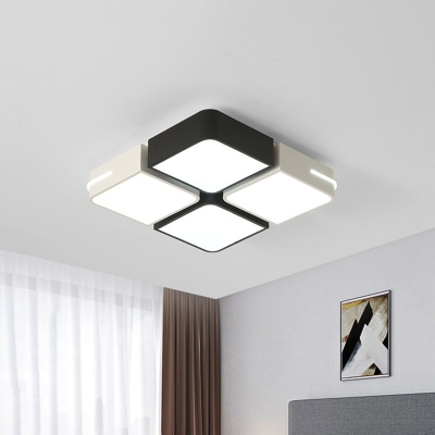 Living Room LED Ceiling Flush Mount Modern Black-White Flush Light with Square/Rectangle Acrylic Shade, White/3 Color Light