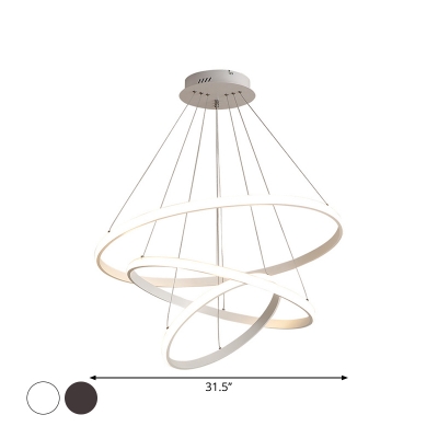 Minimalist Circular Chandelier Pendant Acrylic 3-Light Dining Room Small/Large LED Hanging Light in White/Coffee