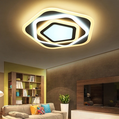 Oval Shaped Flush Light Contemporary Acrylic Living Room LED Ceiling Flush Mount Light in White, 19.5