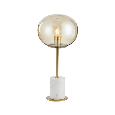 Postmodern Ellipsoid Table Light Clear Glass 1 Bulb Dining Room Night Lamp in Brass and White