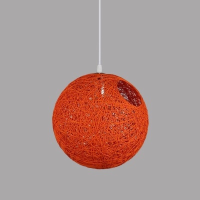 Red/Pink/Blue Ball Pendant Lamp Modern Style 1-Light Rattan Hanging Light Fixture with Hole