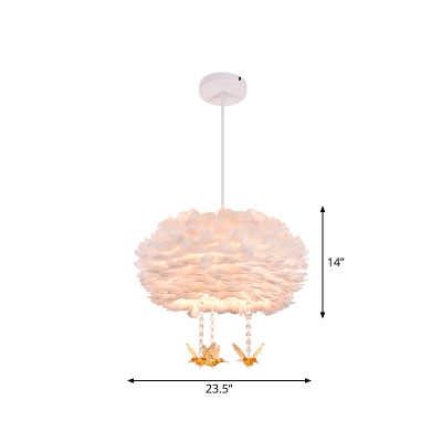 Round Feather Ceiling Chandelier Modernist 3/4/5 Bulbs 16