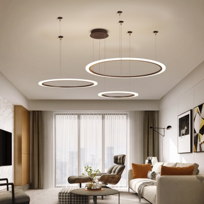 Simple 3/4-Layer Circle Chandelier Acrylic Living Room Small/Large LED Hanging Light Fixture in Coffee