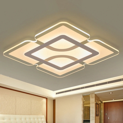 Super-Thin Square/Rectangle Ceiling Flush Modern Acrylic White LED Flush Mount Light with Line Art Design, 16.5