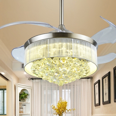 Tapered Living Room Ceiling Fan Light Crystal 19