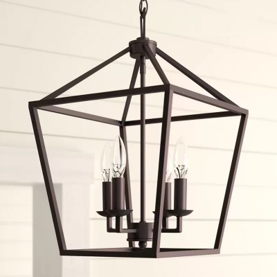 Tapered Square Kitchen Pendant Chandelier Rustic Iron 4-Light Black Hanging Ceiling Light