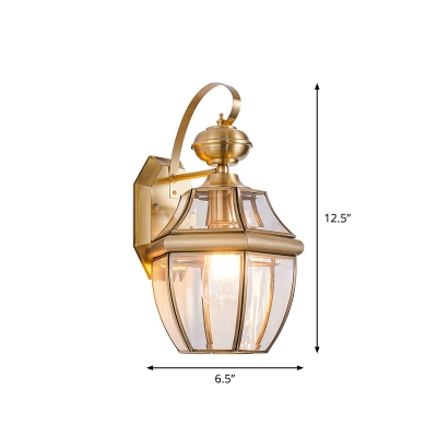 Transparent Glass Brass Wall Sconce Tapered 1 Bulb Small/Medium/Large Antiqued Wall Mount Light Fixture