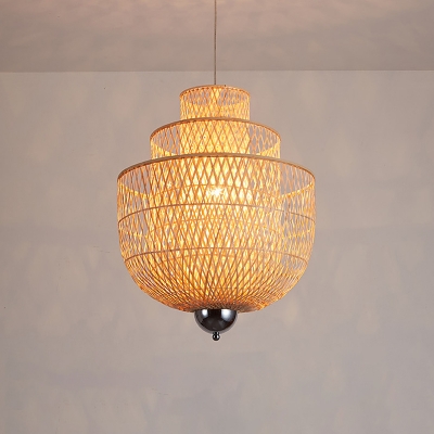 Triple Dome Shade Ceiling Hang Light Asia Bamboo 18