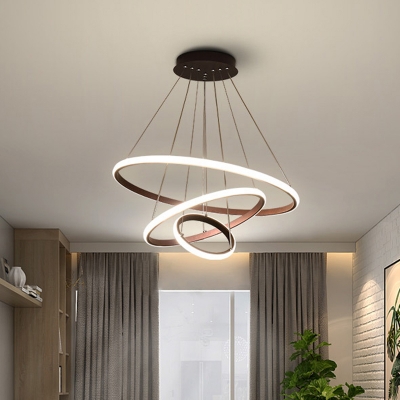 White/Coffee 2/3-Tier Circle Chandelier Minimalist Acrylic LED Hanging Pendant Light for Dining Room