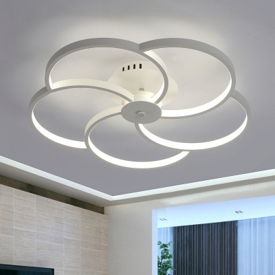 White Floral Shaped Ceiling Flush Minimalist Metal LED Flush Mount Light Fixture in Warm/White Light, 18