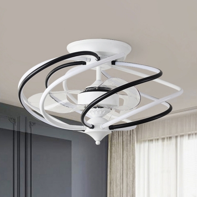 White Twisted/Floral/Cage Semi Flush Light Minimalist Metal 2-Blade LED Ceiling Fan Light, 25.5