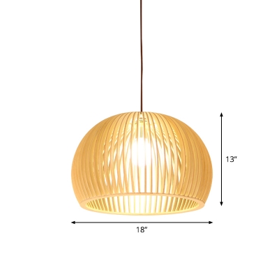 1-Light Dining Room Hanging Light Asian Beige Small/Large Ceiling Pendant with Dome/Globe/Cone Cage