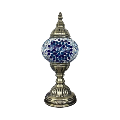 1-Light Globe Nightstand Lamp Bohemian Red/Blue/Yellow Mosaics Glass Table Light for Bedroom