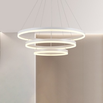 2/3-Tiered Hanging Light Kit Modern Acrylic White/Coffee LED Circular Chandelier over Table