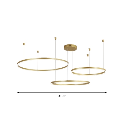 3/4/5-Tier Halo Ring Suspension Light Minimalist Metal Living Room LED Chandelier Pendant in Brushed Gold