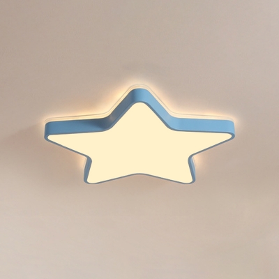 Acrylic Pentacle LED Ceiling Light Kids Style Blue/Pink Ultrathin Flush Mounted Lamp in Warm/White Light for Baby Room