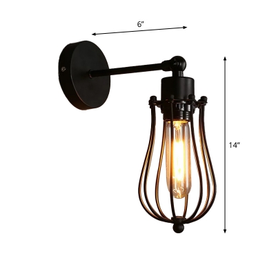 Black Pear Shaped Cage Wall Lighting Factory Metal 1-Light Black Adjustable Wall Mounted Lamp