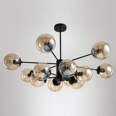 Blue/Amber/Clear Glass Ball Chandelier Modern 12 Lights Black Ceiling Suspension Lamp for Living Room