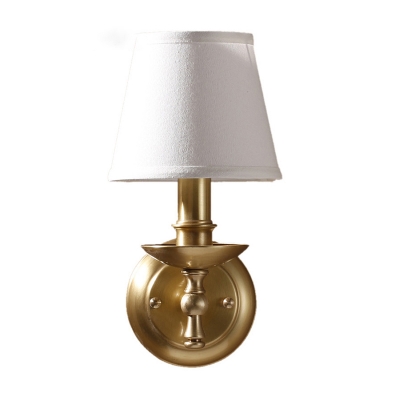 Candlestick Bedroom Reading Wall Lamp Rural Fabric 1 Light Gold Sconce Light with Cone Shade