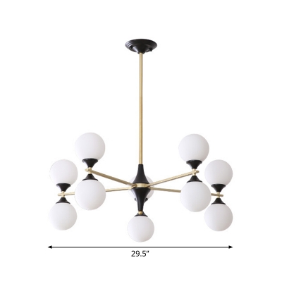 Cream Glass Sanduhr Hanging Lamp Modern 6/8/12-Bulb Gold Branching Chandelier for Living Room