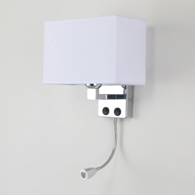 Cuboid Bedside Flush Wall Sconce Fabric 1 Bulb Modern Wall Mount Lamp in Black/Flaxen/Beige with Spotlight