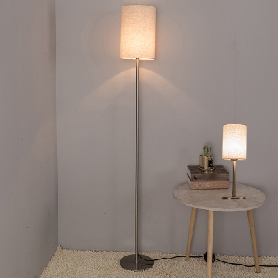 Cylindrical Fabric Floor Light Minimalist 1 Head Chrome Reading Floor Lamp for Living Room