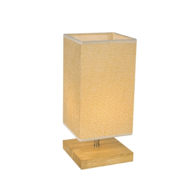 Fabric Rectangular Table Light Japanese 1 Bulb Desk Lamp in Flaxen with Wood Base