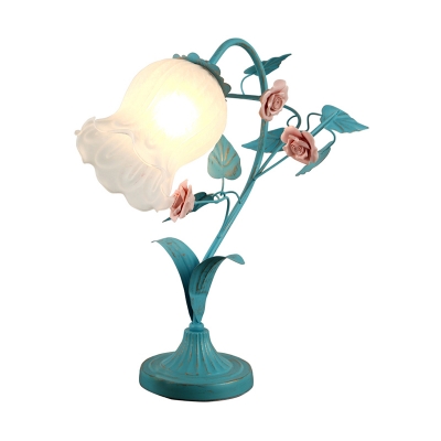 Frosted Glass Blue/Beige Night Lamp Bellflower 1-Light Korean Garden Table Light for Living Room