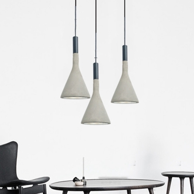 Grey Single-Bulb Pendant Light Fixture Factory Cement Funnel Shaped Ceiling Hang Lamp