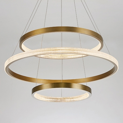 Height Adjustable 2/3-Tier Chandelier Simple Aluminum Gold LED Hoop Ceiling Hang Light for Bedroom