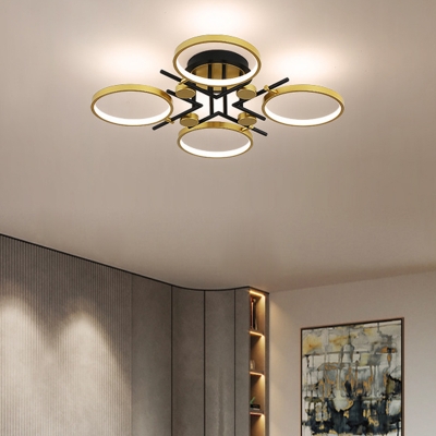 Metal Circular Semi Mount Lighting Modernist 4/6 Heads Gold Close to Ceiling Light in Warm/White/3 Color Light