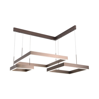 Minimalist Triple Square Chandelier Aluminum Living Room Small/Large LED Ceiling Pendant in Brown, Warm/White Light