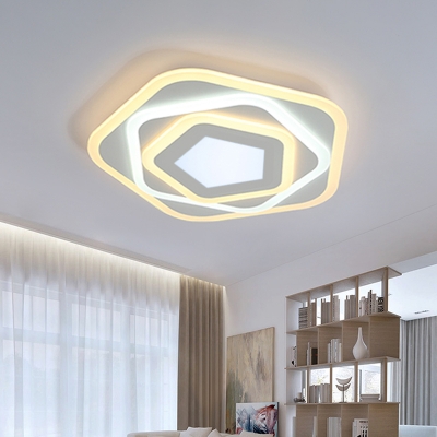 Modern Pentagon Flush Mount Light Acrylic Hotel LED Ceiling Flushmount Lamp in Warm/White Light, 8