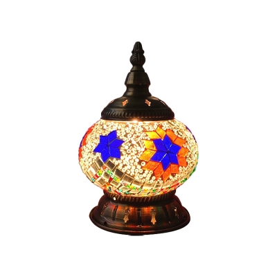 Oval Mosaics Glass Mini Night Light Turkish Style Single Bedside Table Lamp in White/Red/Orange