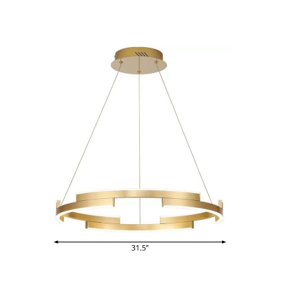 Polished Gold Ring Pendant Light Minimalist 1/2-Light Metal LED Chandelier in Warm/White Light, 23.5