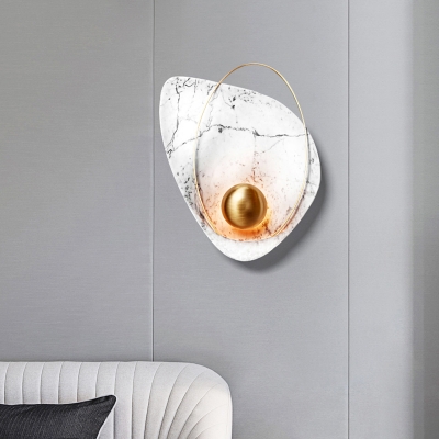 Postmodern LED Flush Wall Sconce Black/White Marble-Look Petal Wall Lamp with Metal Shade